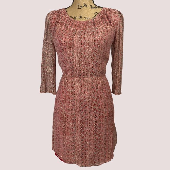 Armani Exchange chiffon dress XS size 2 red brown gold spring sheer - Picture 1 of 6